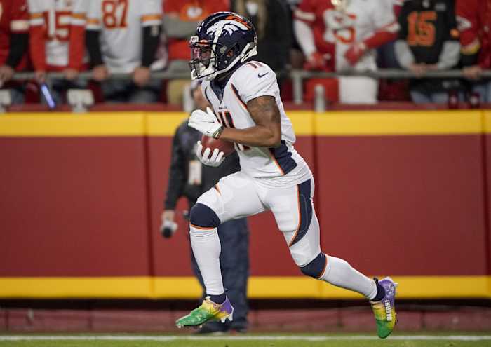 Diontae Spencer returns a kick for Denver